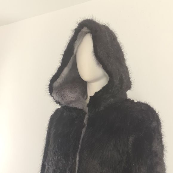 CHESCA (2) Black Fur Coat Size UK 16 18 EU 44 46 Faux-Fur Collar Jacket Cosy - Picture 8 of 9